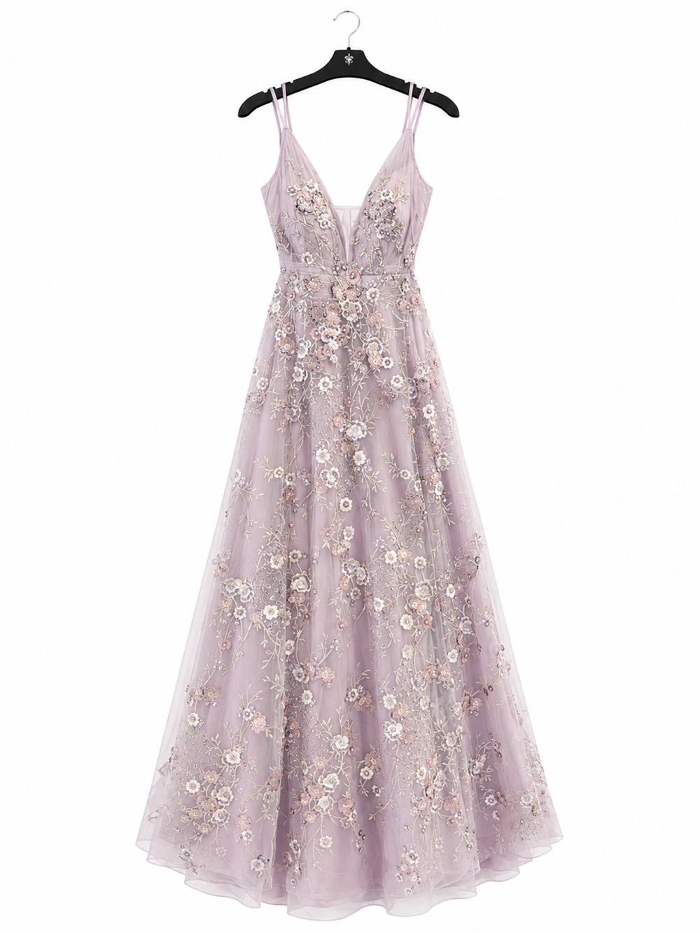 Catwalk 20141 Lavender Floral Embroidered Maxi Dress with Double Straps